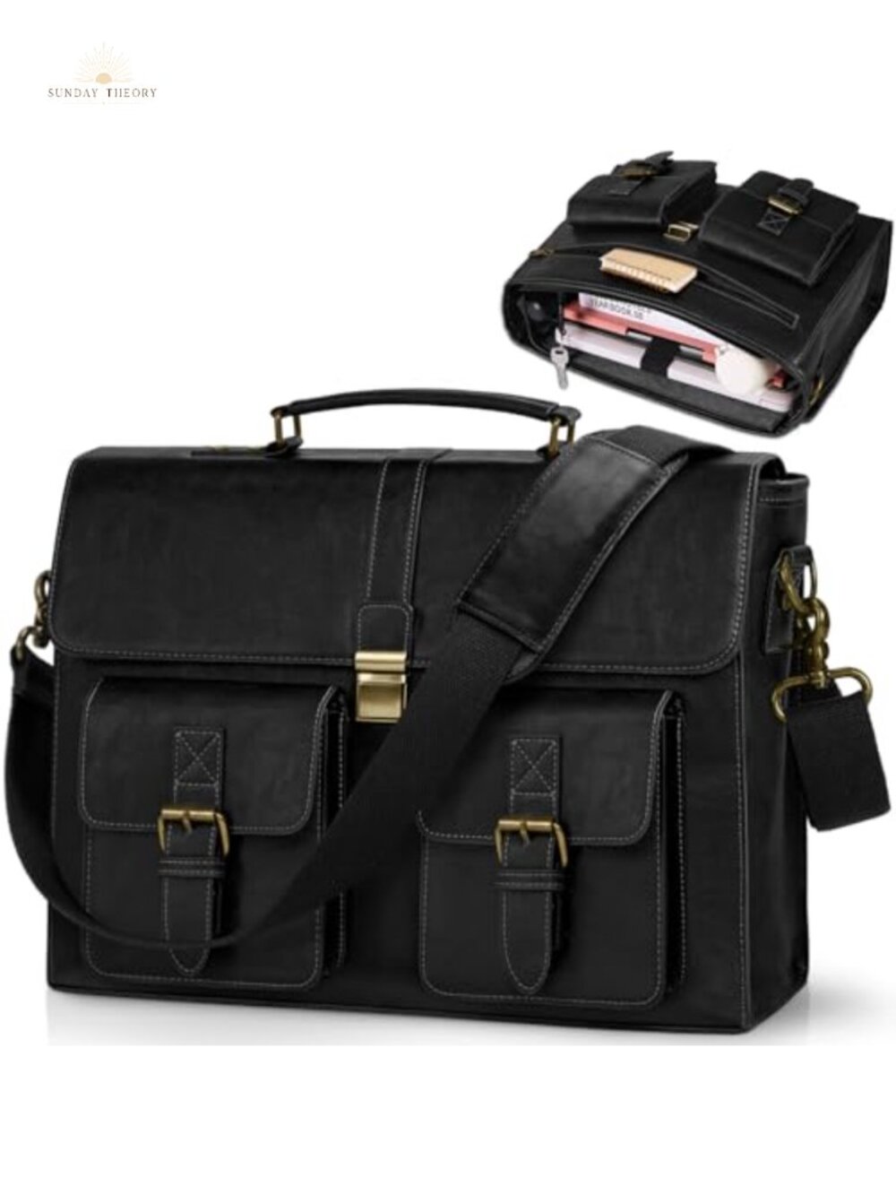 PU Leather Messenger Bag 15.6 Inch Laptop Briefcase Waterproof Satchel